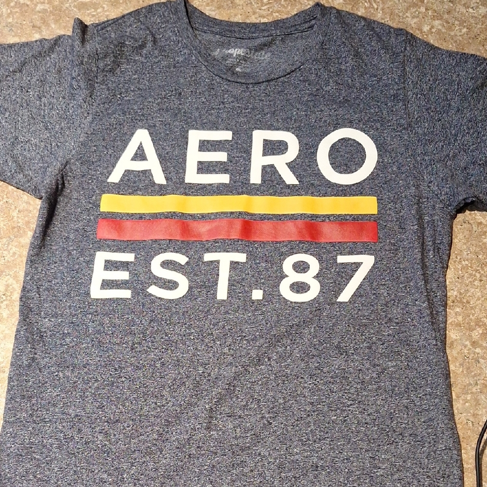 Aeropostale Logo Navy and Gray Short Sleeve Tee Casual Sport Active Basic